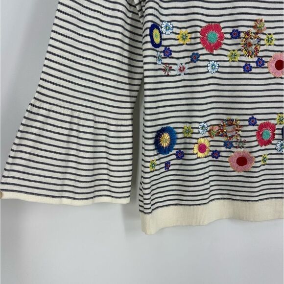 TALBOTS Floral Row Crewneck Stripes Embroidered Floral Sweater Multi-color Sz M - Picture 3 of 7